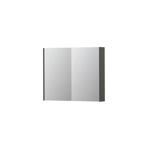 INK SPK2 Spiegelkast - 90x14x74cm - 2 deuren - dubbelzijdige Spiegel - schakelaar en stopcontact - MDF lak Mat beton groen SW440068