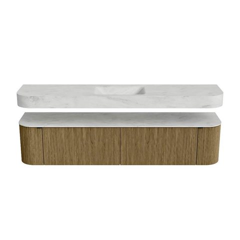MONDIAZ THOR-DLUX 200cm meuble de salle de bains arrondi gauche + droite couleur Dusk avec 2 tiroirs et 2 portes. Vasque suspendue CLOUD Milieu sans trou de robinet couleur Opalo. SW1466861