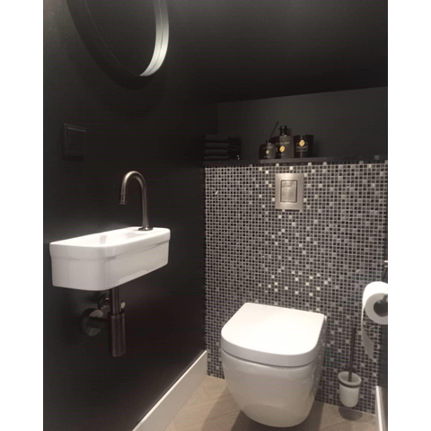 Grohe Euro Fonteinset - 37x18cm - rechthoek - 1 kraangat - zonder overloop - gebogen kraan - sifon - afvoerplug - handdoekhaak - wit/brushed hard graphite (antraciet) SW523962