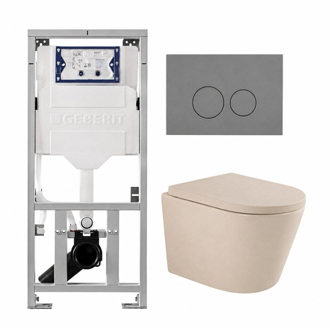 QeramiQ Dely Swirl Toiletset - 36.3x51.7cm - Geberit UP320 inbouwreservoir - met Burda frame - 35mm zitting - bedieningsplaat licht grijs - ronde knoppen - mat beige SW1164800