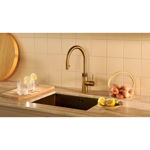 Quooker Flex Round kokendwaterkraan - draaibare & uittrekbare uitloop - PRO3 reservoir - Warm / kokend water - messing patina SW1481680