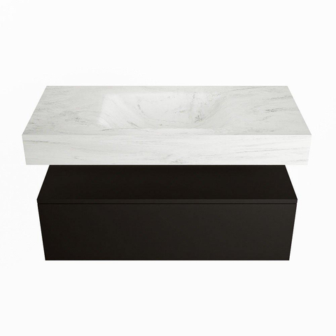 Mondiaz ALAN-DLUX Ensemble de meuble - 100cm - meuble Urban mat - 1 tiroir - Lavabo Cloud Opalo suspendu - vasque Centre - 1 trou de robinet SW806373