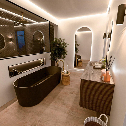 Mondiaz CIRO-DLUX Badkamermeubelset - 150x45x50cm - Solid surface wastafel Sombra - 1 wasbak Links - zonder kraangaten - 4 lades - Dusk SW1533408
