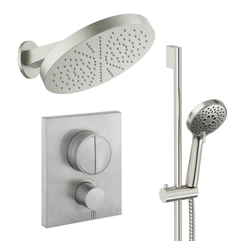 Crosswater MPRO ensemble de douche pluie encastré – douche de tête Ø 30 cm – bras mural courbé 20.2 cm – barre de douche 69.8 cm – inox brossé SW1472724