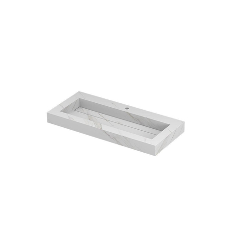 Ink Pitch wastafel - 100x45x9cm - wasbak midden - 1 kraangat - mat calacatta (wit) SW693304
