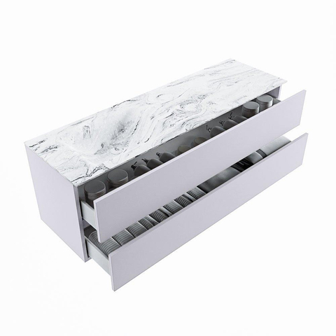 MONDIAZ VICA-DLUX Ensemble de meuble de salle de bains - 150cm - meuble bas cale - 2 tiroirs - lavabo encastré cloud gauche - sans trous de robinet - version haute 60cm - glace SW1088358