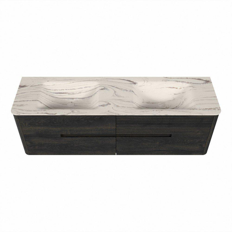 Mondiaz CIRO-DLUX Ensemble de meubles de salle de bains - 160x45x50cm - Vasque en solid surface Nata - 2 bassins Double - sans trous de robinet - 4 tiroirs - Shadow SW1532604