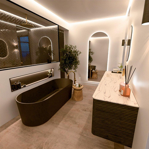 Mondiaz CIRO-DLUX Ensemble de meubles de salle de bains - 180x45x50cm - Vasque en solid surface Nata - 1 lavabo à gauche - 1 trou de robinet - 4 tiroirs - Shadow SW1532609
