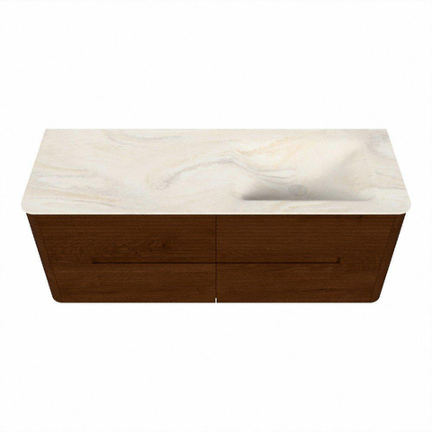 Mondiaz CIRO-DLUX Badkamermeubelset - 130x45x50cm - Solid surface wastafel Ostra - 1 wasbak Rechts - zonder kraangaten - 4 lades - Ruby SW1531846