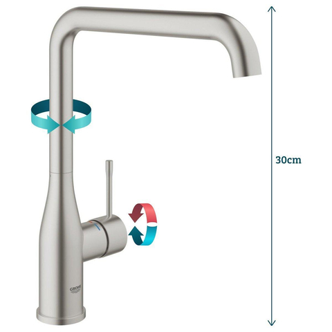 Grohe Essence New Keukenkraan - hoog - l uitloop - Brushed Supersteel (RVS) 0467940