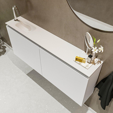 MONDIAZ TURE Toiletmeubel 120x23x50cm met 1 kraangaten 2 deuren talc mat Wastafel Eden links Solid Surface Wit SW474886