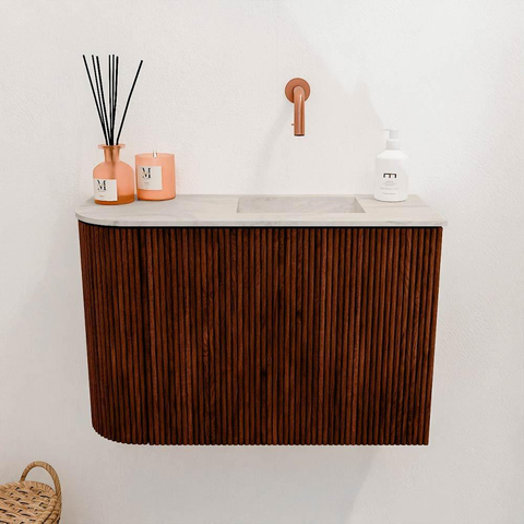 Mondiaz JOYA-DLUX 61.6cm toiletmeubel - ronding links kleur Ruby - Wastafel FAYE positie Rechts Zonder kraangat kleur Ostra. SW1423840