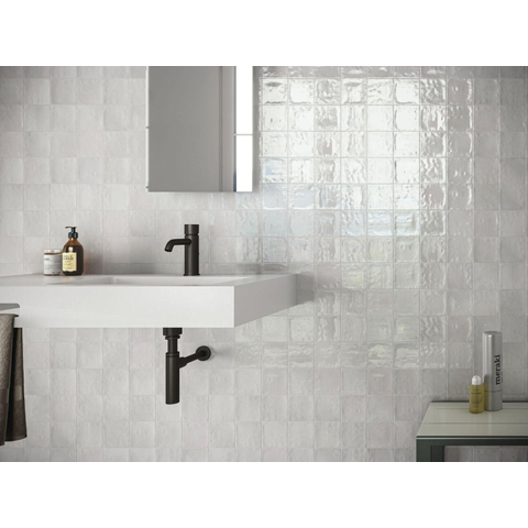 ÉCHANTILLON Terravito Bemare Carrelage murale - 10x10cm - 8mm - Carré - Blanc brillant SW736156