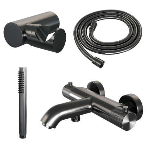 Brauer Gunmetal Carving Robinet de baignoire - ensemble de douche - douchette à main 1 fonction - bouton carving - PVD - gunmetal brossé SW1164638