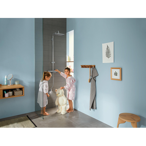 Hansgrohe Croma e 280 - showerpipe: - met douchekraan - thermostatisch - met 1jet - hoofddouche - met 3jet - handdouche multi en doucheslang - 160cm - thermostaat - hoogglans chroom SW297280