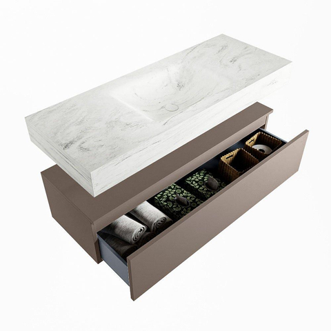Mondiaz ALAN-DLUX Ensemble de meuble - 120cm - meuble Smoke mat - 1 tiroir - Lavabo Cloud Opalo suspendu - vasque Centre - 0 trous de robinet SW806726