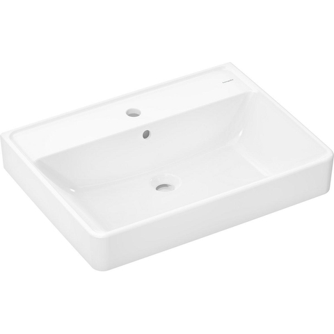 Hansgrohe Xanuia Q Wastafel/Fontein - 65x48cm - opbouw - 1 kraangat - met overloop - geslepen - glans wit SW1165090