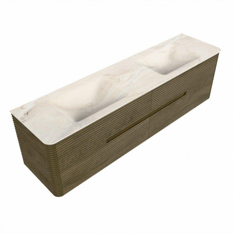 Mondiaz CIRO-DLUX Badkamermeubelset - 180x45x50cm - Solid surface wastafel Ostra - 2 wasbak Dubbel - zonder kraangaten - 4 lades - Dusk SW1533453