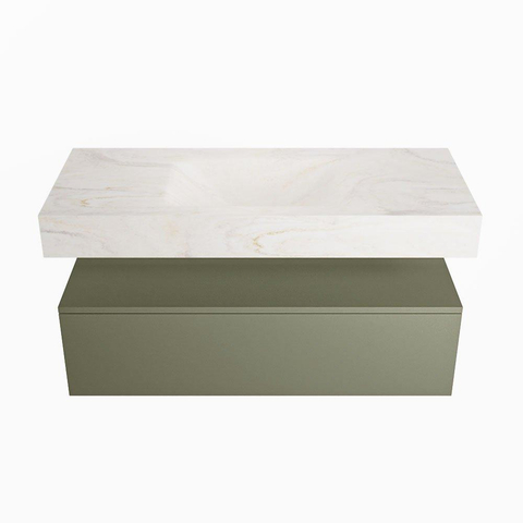 Mondiaz ALAN-DLUX Ensemble de meuble - 110cm - meuble Army mat - 1 tiroir - Lavabo Cloud Ostra suspendu - vasque Centre - 0 trous de robinet SW807530