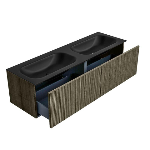 Mondiaz KURVE Ensemble meuble de salle de bains - 150x46x40cm - 2 tiroirs - vasque solid surface - double - 2 trous de robinet - Shadow SW1414303