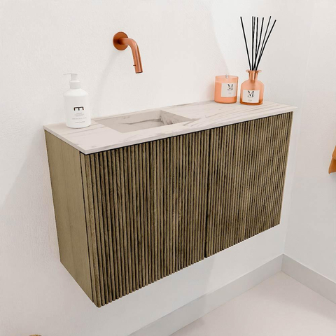 Mondiaz JOYA-DLUX 70cm toiletmeubel - kleur Dusk - Wastafel FAYE positie Links Zonder kraangat kleur Nata. SW1425911
