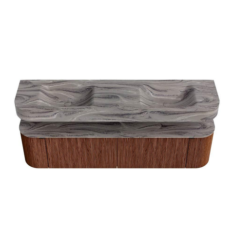 MONDIAZ THOR-DLUX 180cm meuble de salle de bains arrondi gauche + droite couleur Ruby avec 2 tiroirs et 2 portes. Vasque suspendue CLOUD Double sans trou de robinet couleur Sombra. SW1466338