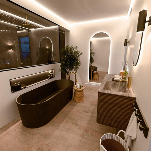 Mondiaz CIRO-DLUX Ensemble de meubles de salle de bains - 130x45x50cm - Vasque solid surface Sombra - 1 lavabo à droite - 1 trou de robinet - 4 tiroirs - Dusk SW1533394
