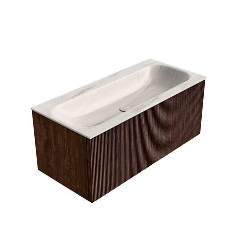 MONDIAZ KURVE-DLUX 100cm badmeubel kleur Walnut met 1 lade en 0 deuren. Wastafel BIG MEDIUM Midden zonder kraangat Meli. SW1431686