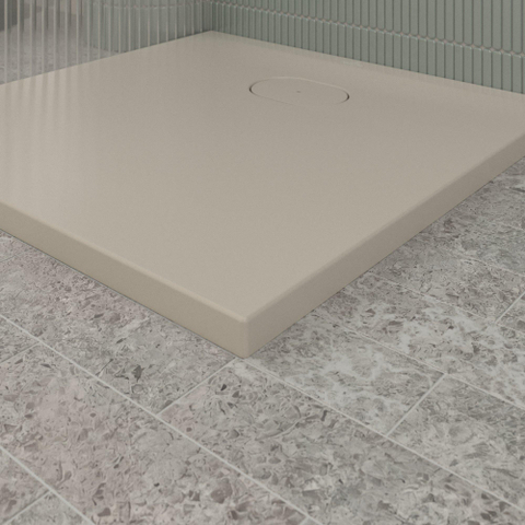 Villeroy & Boch Ecora douchebak - 80x80x3.5cm - afvoer korte zijde - almond (beige) SW1558921