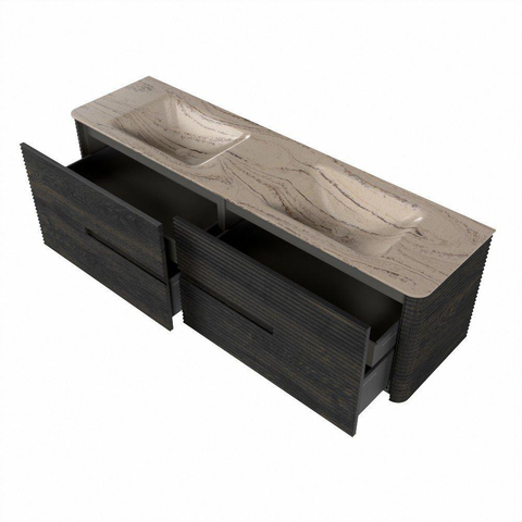 Mondiaz CIRO-DLUX Badkamermeubelset - 170x45x50cm - Solid surface wastafel Arena - 2 wasbak Dubbel - zonder kraangaten - 4 lades - Shadow SW1532370