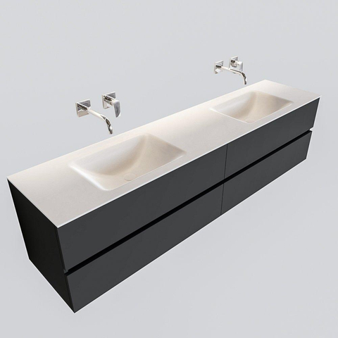 MONDIAZ VICA Ensemble de meuble salle de bain - 200cm - 4 tiroirs - lavabo Cloud double - 0 trou de robinet - solid surface gris foncé SW410400