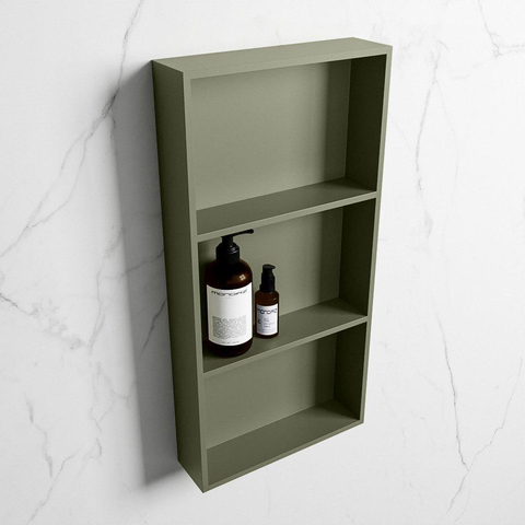 Mondiaz Easy nis 29.5x59.5x8cm voor Inbouw/opbouw 3 open vakken Solid surface Army/Army SW643770