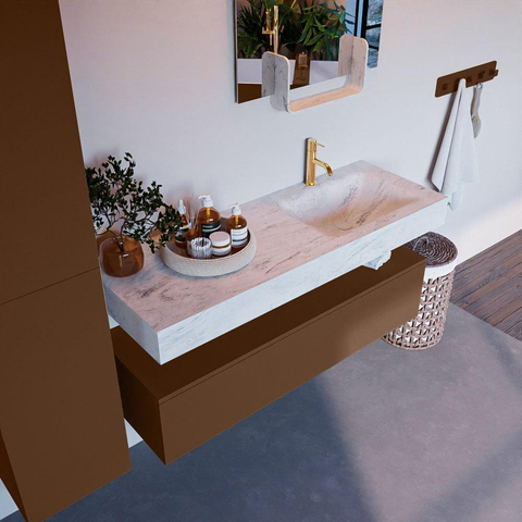 MONDIAZ ALAN - DLUX Badkamermeubelset - 130cm - onderkast - Rust - 1 lade - vrijhangende wastafel - wasbak rechts - 1 kraangat - Opalo SW806520
