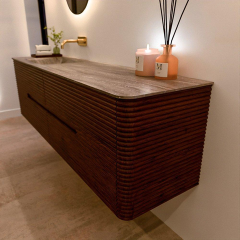 Mondiaz CIRO-DLUX Badkamermeubelset - 170x45x50cm - Solid surface wastafel Oza - 1 wasbak Links - zonder kraangaten - 4 lades - Ruby SW1532129