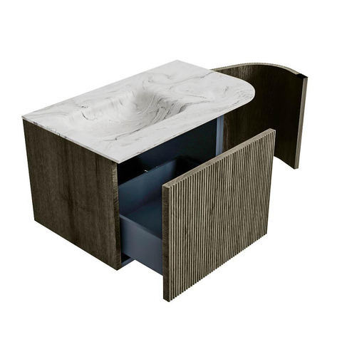 Mondiaz KURVE-DLUX Badkamermeubelset - 75x46x40cm - 1 lade - 1 deur - wastafel solid surface - links - 1 kraangat - Shadow SW1414523