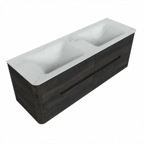 Mondiaz CIRO-DLUX Meuble de salle de bains - 140x45x50cm - Plan vasque solid surface Opalo - 2 vasques double - 2 perçages de robinet - 4 tiroirs - Shadow SW1532406