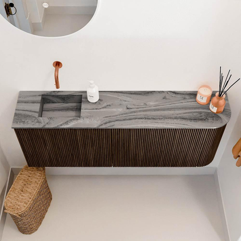 Mondiaz JOYA-DLUX 111.6cm toiletmeubel - ronding rechts kleur Walnut - Wastafel FAYE positie Links Zonder kraangat kleur Sombra. SW1424759