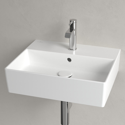 Villeroy & Boch memento 2.0 wastafel - voor handdoekhouders - 50x42cm - met overloop - 1 kraangat CeramicPlus - Stone White (mat wit) SW336080