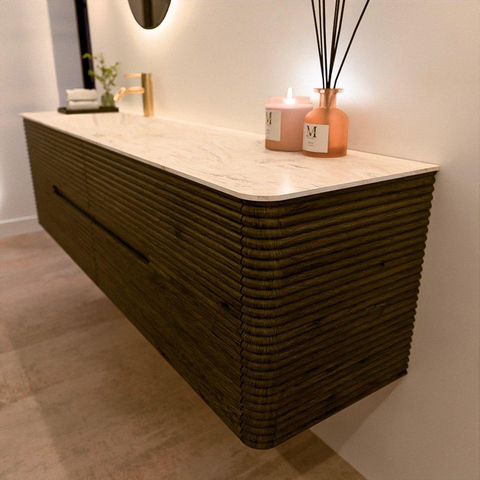Mondiaz CIRO-DLUX Badkamermeubelset - 180x45x50cm - Solid surface wastafel Ostra - 1 wasbak Links - 1 kraangat - 4 lades - Shadow SW1532312