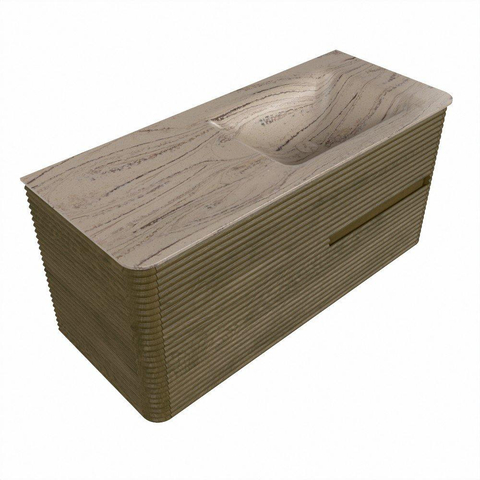 Mondiaz CIRO-DLUX Badkamermeubelset - 110x45x50cm - Solid surface wastafel Arena - 1 wasbak Rechts - zonder kraangaten - 2 lades - Dusk SW1533091
