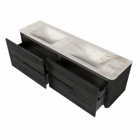 Mondiaz CIRO-DLUX Badkamermeubelset - 170x45x50cm - Solid surface wastafel Frappe - 2 wasbak Dubbel - zonder kraangaten - 4 lades - Shadow SW1532174