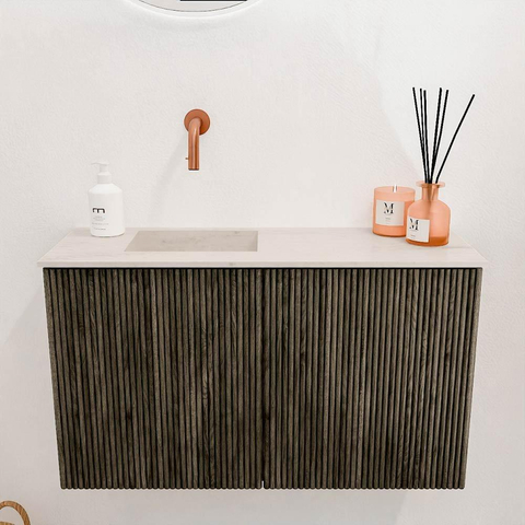Mondiaz JOYA-DLUX Meuble de toilette 70cm - couleur Shadow - Vasque FAYE position Gauche Sans trou de robinet couleur Meli SW1424885
