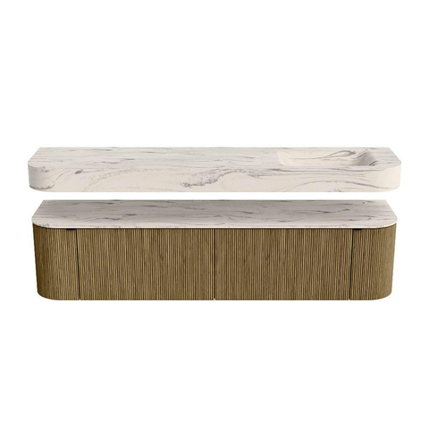 MONDIAZ THOR-DLUX 190cm meuble de salle de bains arrondi gauche + droite couleur Dusk avec 2 tiroirs et 2 portes. Vasque suspendue CLOUD Droite 1 trou de robinet couleur Nata. SW1466788