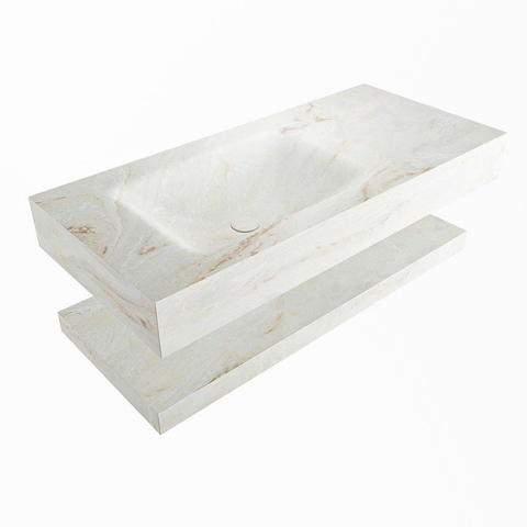Mondiaz ALAN-DLUX Ensemble de meuble - 100cm - meuble Frappe mat - 0 tiroirs - Lavabo Cloud Frappe suspendu - vasque Gauche - 0 trous de robinet SW809069