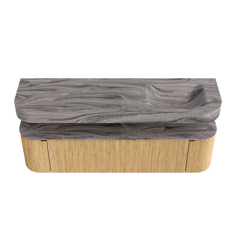 MONDIAZ THOR-DLUX 170cm badmeubel ronding links + rechts kleur Oak met 1 lade en 2 deuren. Vrijhangende wastafel CLOUD Rechts 1 kraangat kleur Sombra. SW1465842