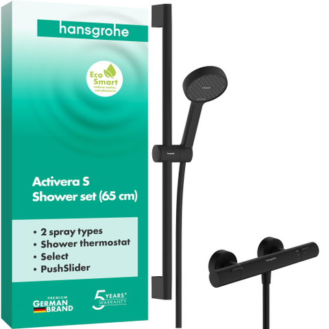 Hansgrohe Activera Select S 95 kit de rénovation - 2jets - EcoSmart avec Ecostat Fine - barre de glissement 65cm - noir mat SW1388062