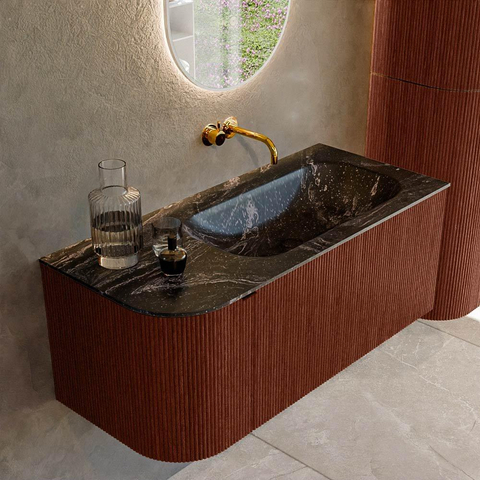 Mondiaz KURVE-DLUX ensemble de meubles de salle de bains - 105x46x40cm - 1 tiroir - 1 porte - lavabo solid surface - droit - sans trou de robinet - Ruby SW1416025
