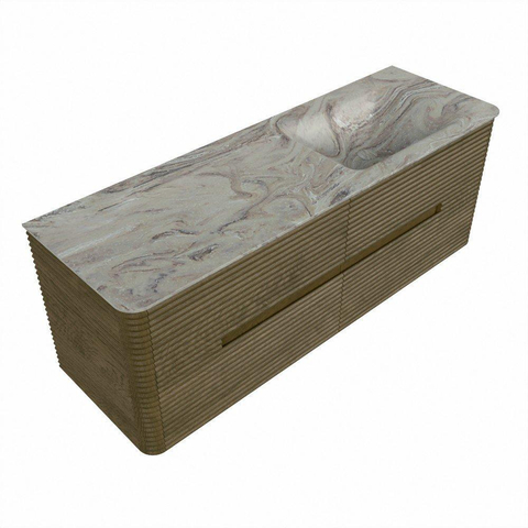 Mondiaz CIRO-DLUX Ensemble de meubles de salle de bains - 140x45x50cm - Plan vasque solid surface Glace - 1 vasque à droite - 1 trou de robinetterie - 4 tiroirs - Dusk SW1532980