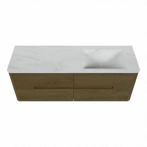 Mondiaz CIRO-DLUX Meuble de salle de bains - 140x45x50cm - Plan vasque solid surface Opalo - 1 vasque à droite - 1 trou de robinet - 4 tiroirs - Dusk SW1532963