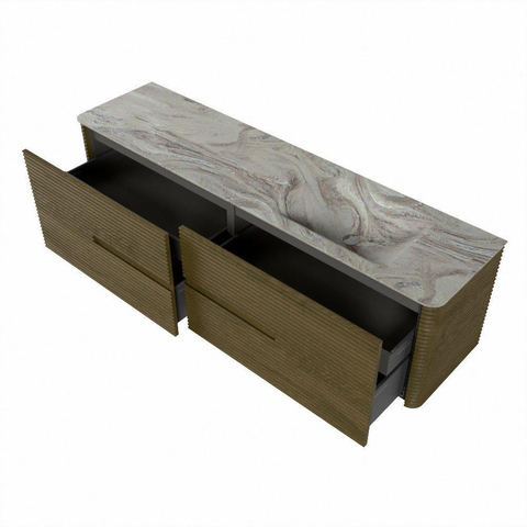 Mondiaz CIRO-DLUX Badkamermeubelset - 180x45x50cm - Solid surface wastafel Glace - 1 wasbak Rechts - zonder kraangaten - 4 lades - Dusk SW1532877